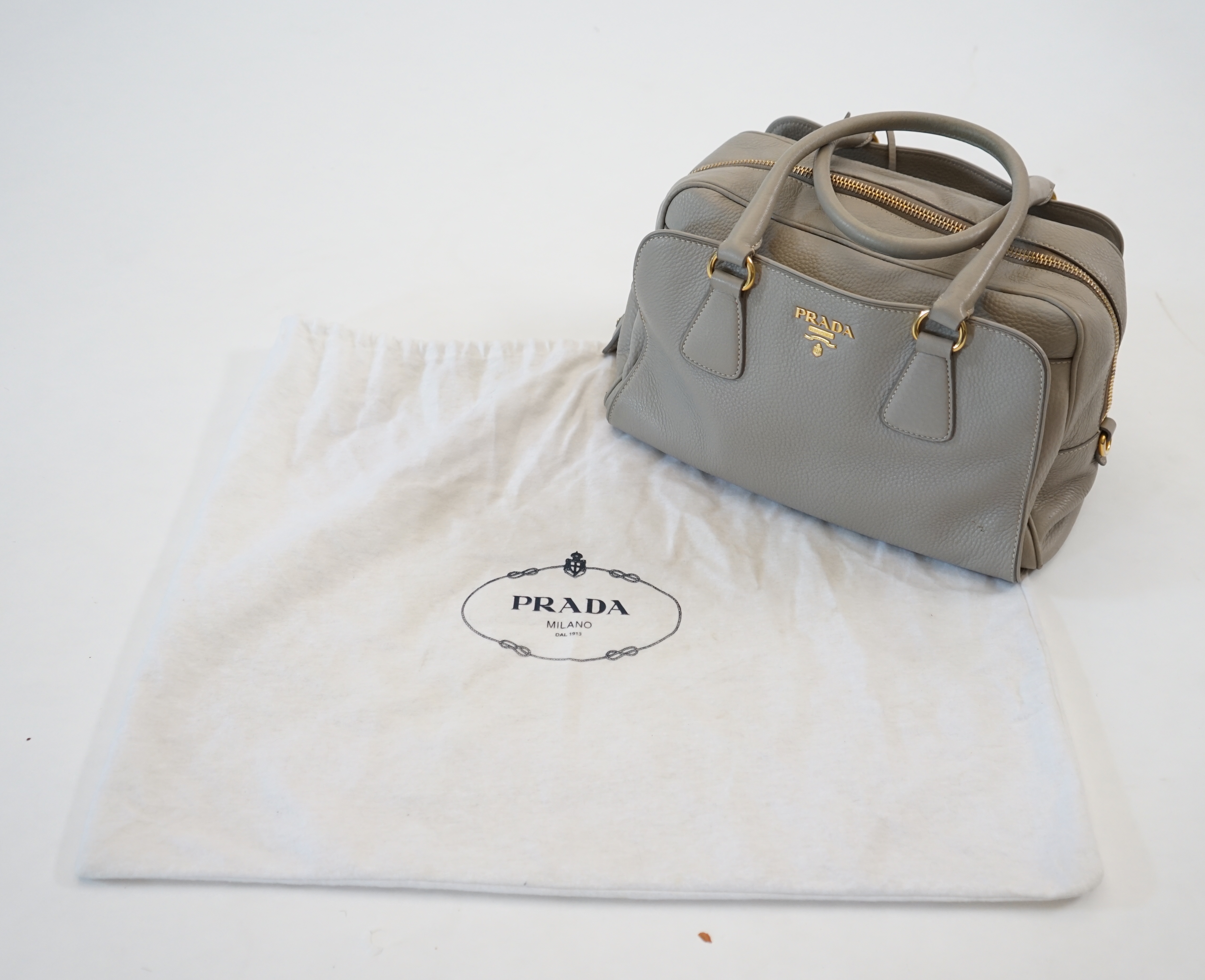 A Prada Vitello Daino Pomice leather handbag, width 35cm, depth 20cm, approx height 20cm